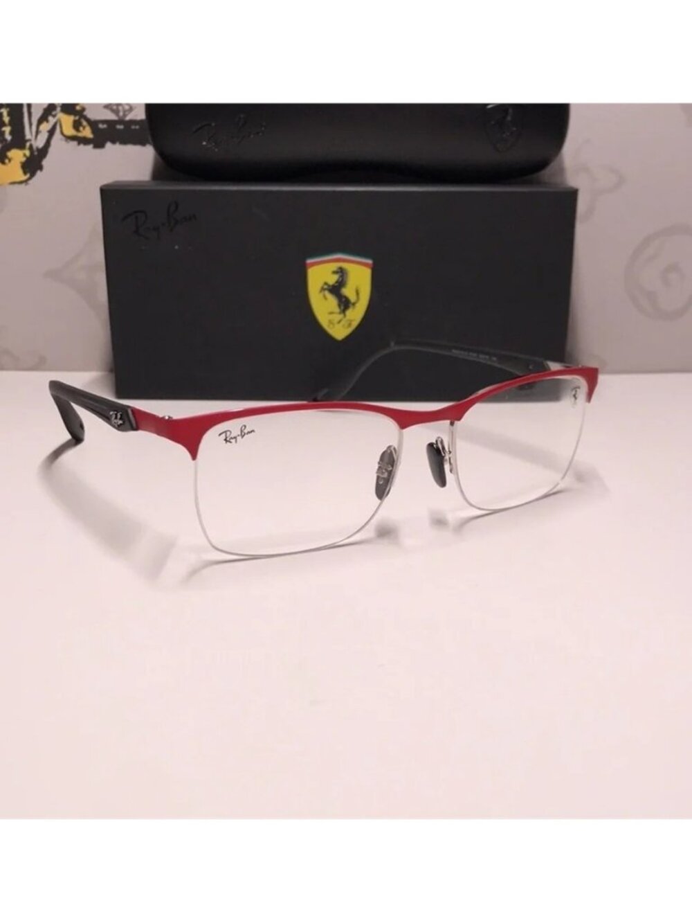 New Authentic Ray-Ban Ferrari RX8416M Eyeglasses – Matte Red on Silver,
